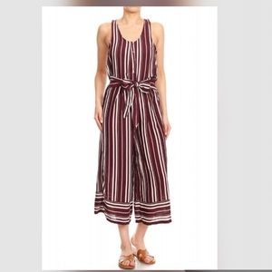 NWT MAROON AND WHITE STRIPED JUMPSUIT